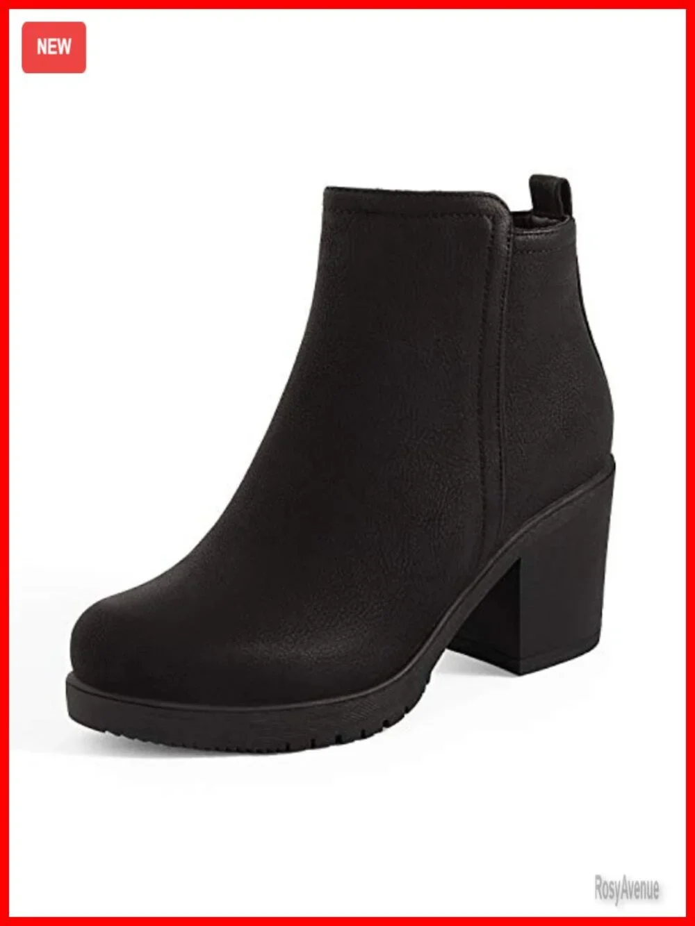 Vegan Leather Block Heel Ankle Booties with Side Zipper